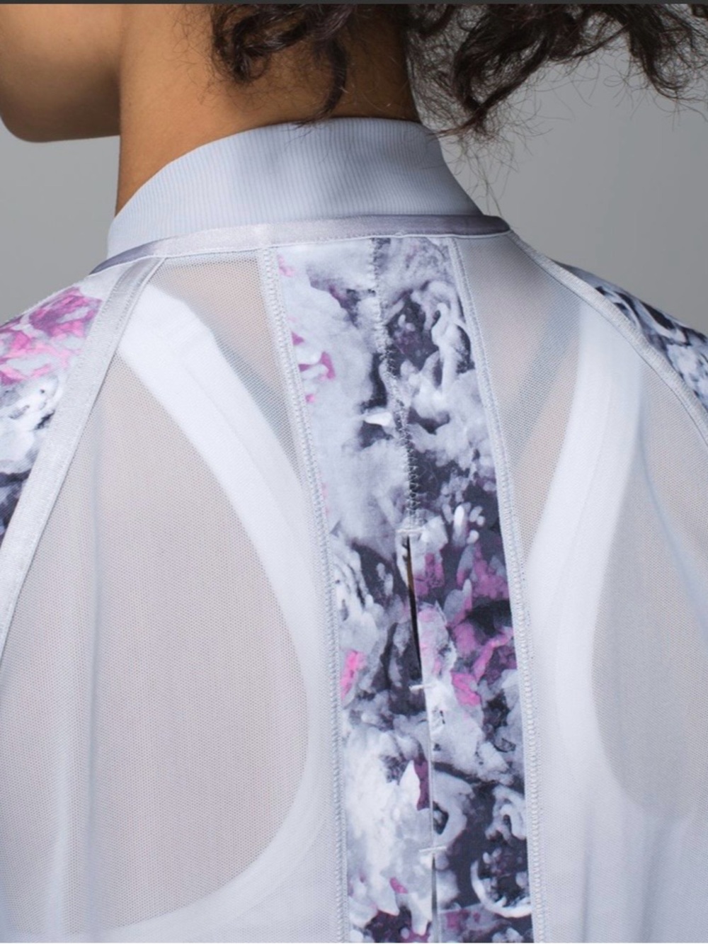 lululemon athletica Light Floral Zip Bomber Jacket in White, Pink & Gray - Picture 3 of 10
